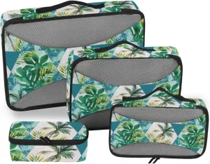 Travel Cubes for Packing 4 Set Luggage Organizer Packing Cubes for Luggage Paxking Cubes Tropical Leaves Palm Trees