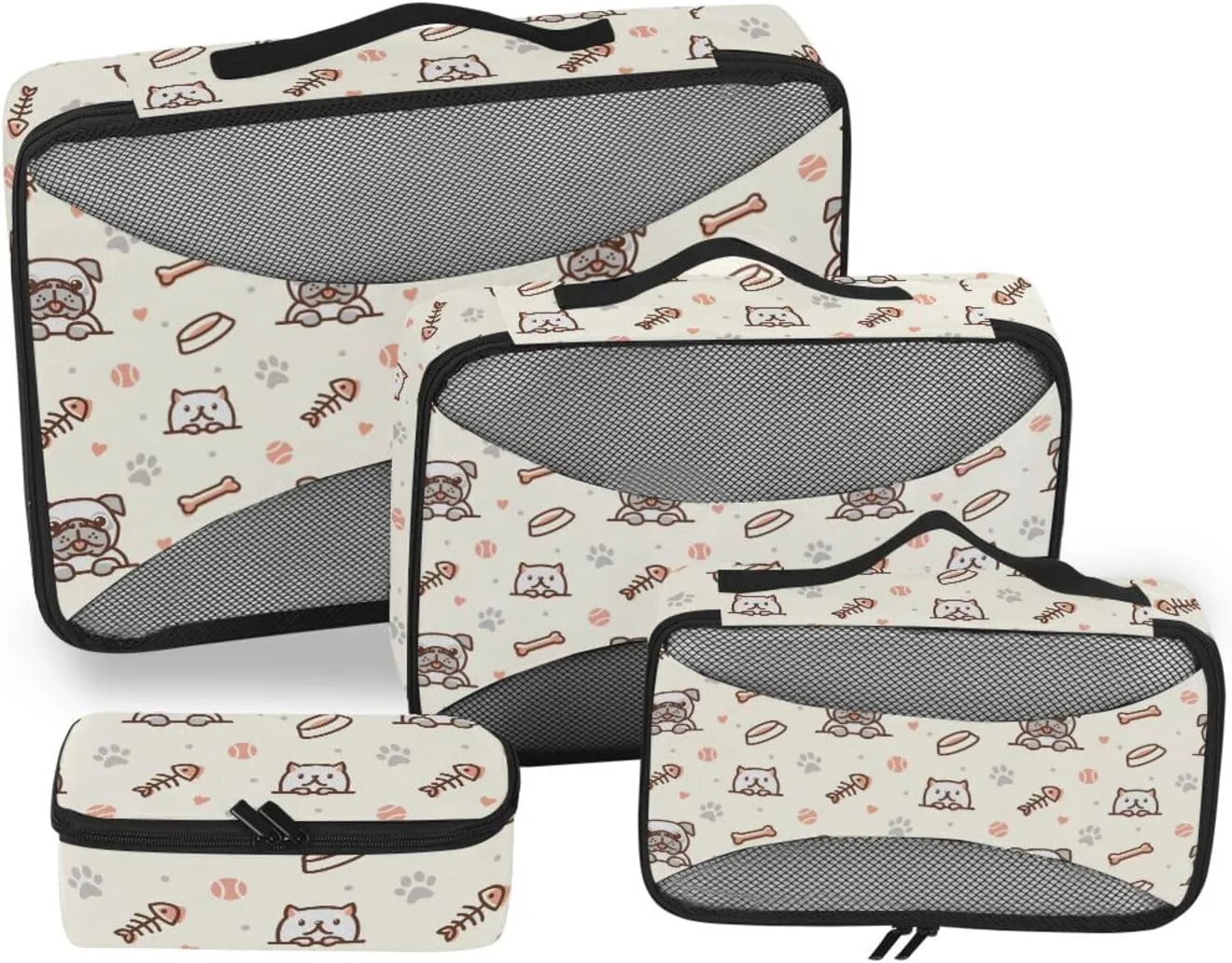 Travel Cubes for Packing 4 Set Luggage Organizers for Suitcase Suitcase Cubes Packing Cunes Pug Dog Cat