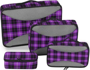 Travel Cubes for Packing 4 Set Luggage Organizers for Suitcase Travel Cubes for Packing Carry on Bag Packing Cube Blue Plaid