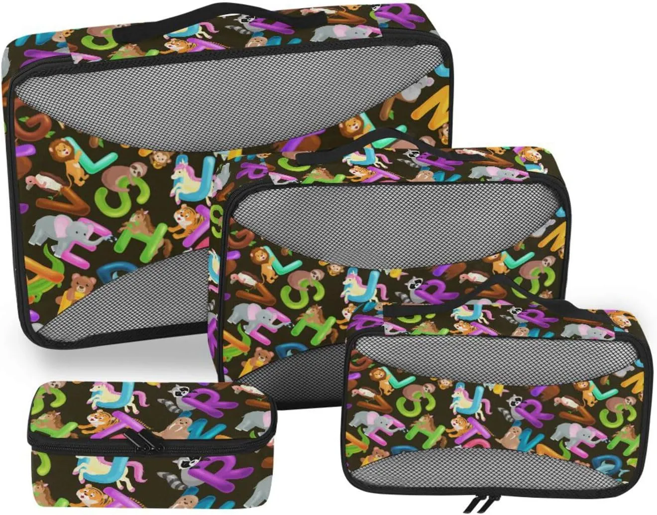 Travel Cubes for Packing 4 Set Suitcase Organizer Bags Travel Cubes for Luggage Packing Cunes Cartoon Animals Alphabet