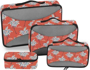 Travel Cubes for Packing Set of 4 Suitcase Organizer Bags Suitcase Cubes Packing Cuves Tropical Palm Brown