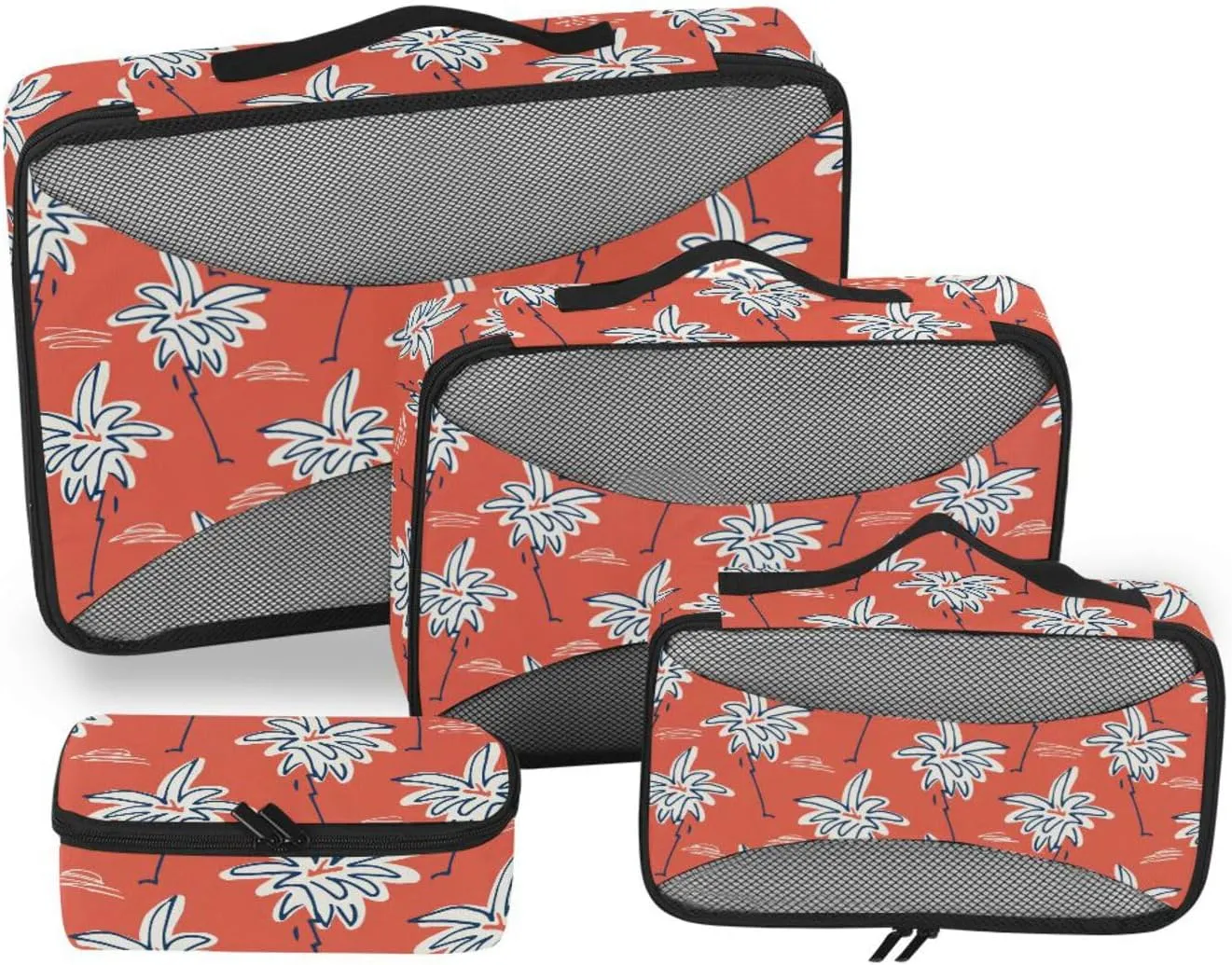 Travel Cubes for Packing Set of 4 Suitcase Organizer Bags Suitcase Cubes Packing Cuves Tropical Palm Brown