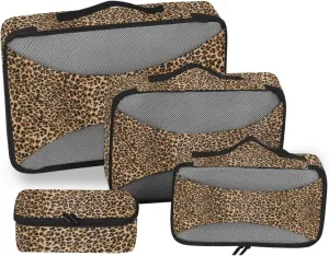 Travel Packing Cubes 4 Set Suitcase Organizer Packing Organizers for Luggage Pcking Cubes Brown Leopard