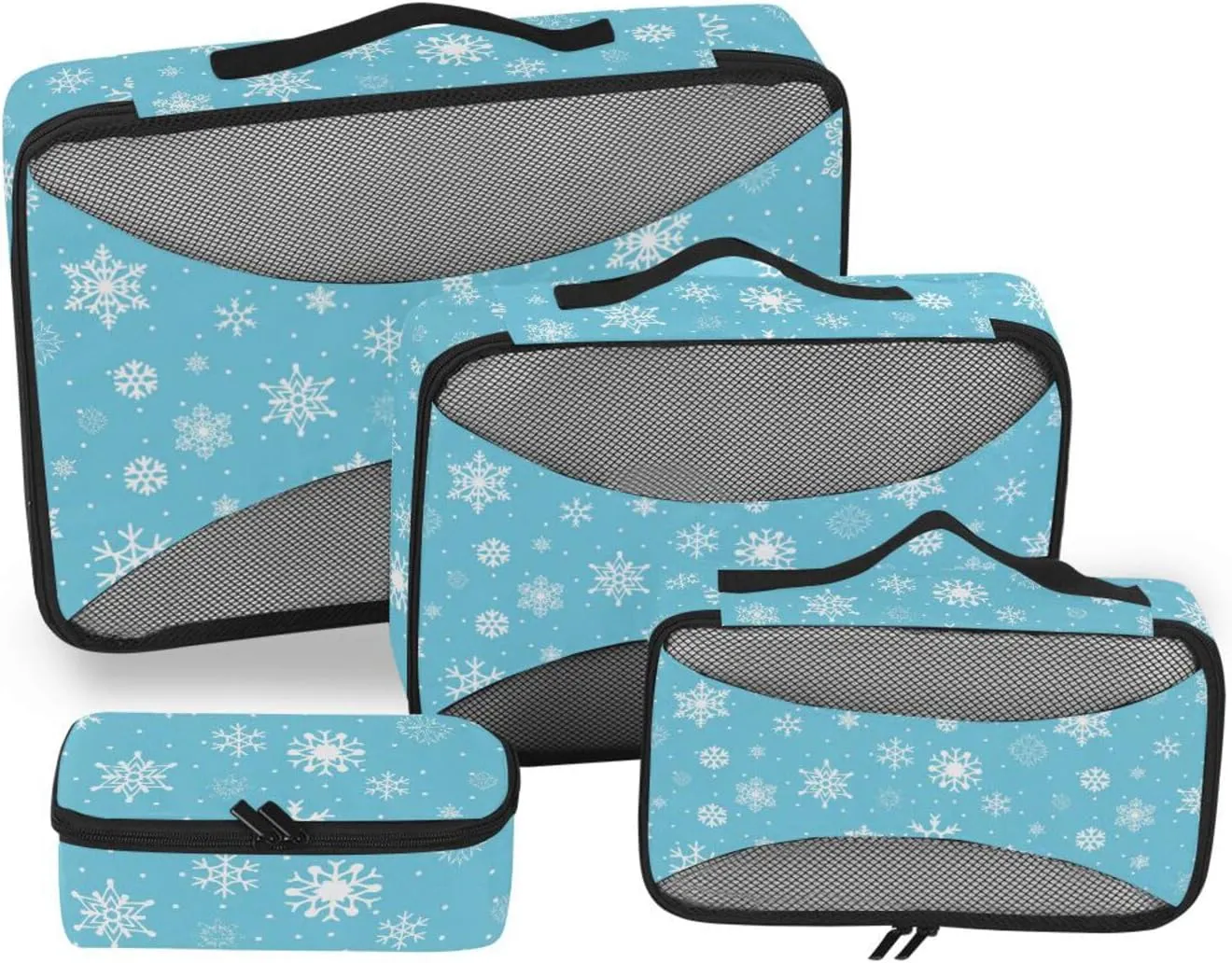 Travel Packing Organizers 4 Set Luggage Organizer Traveling Packing Cubes Paxking Cubes Blue Snowflake Pattern