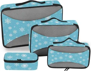 Travel Packing Organizers 4 Set Luggage Organizer Traveling Packing Cubes Paxking Cubes Blue Snowflake Pattern