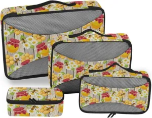 Travel Packing Organizers Set of 4 Luggage Cubes Travel Cubes for Luggage Packing Cunes Chamomile Wooden