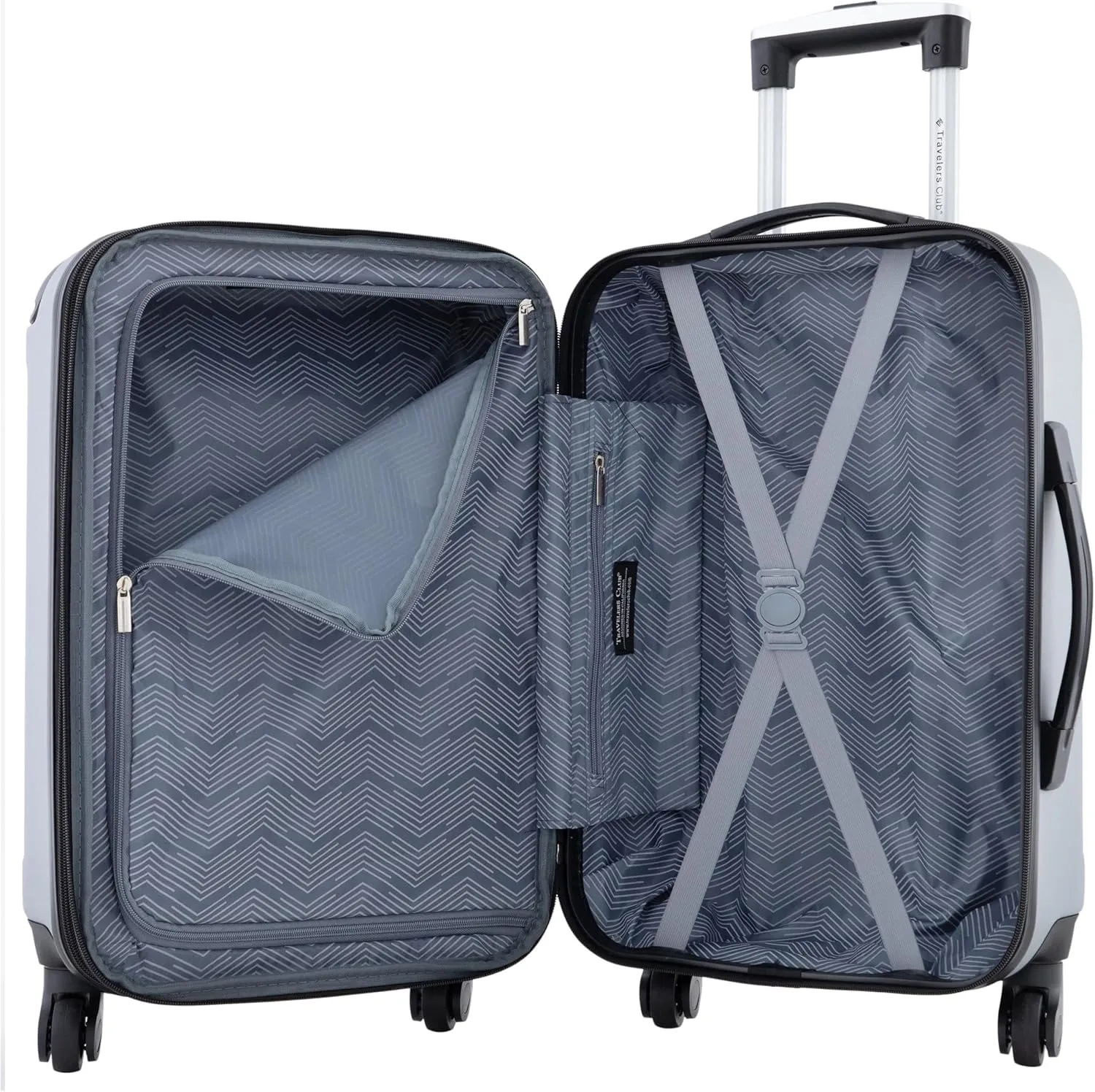 Travelers Club Chicago Hardside Expandable Spinner Luggage, Silver, 20" Carry-On