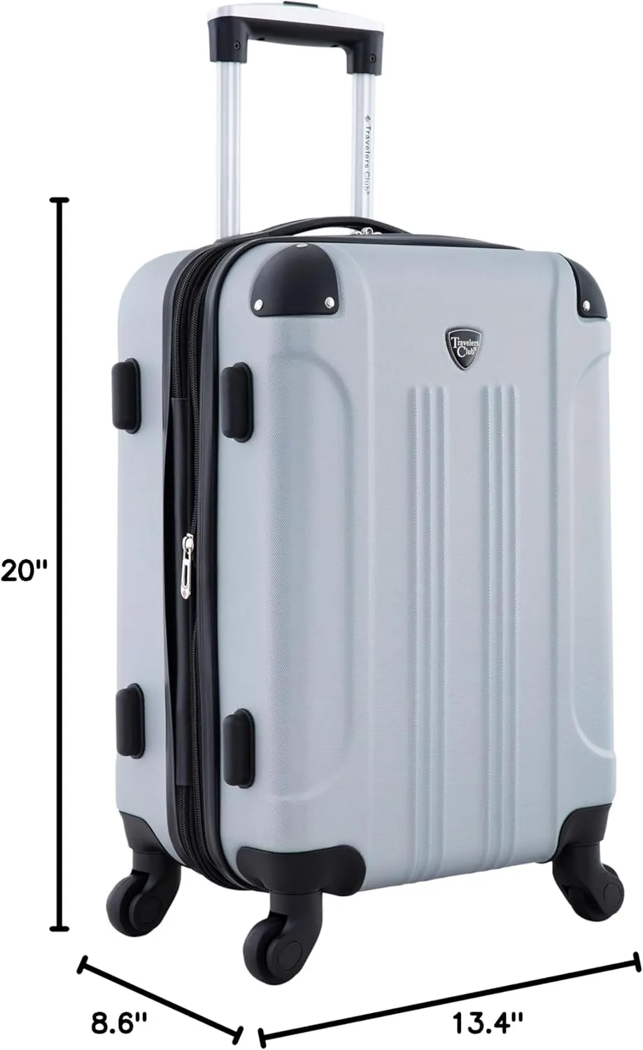 Travelers Club Chicago Hardside Expandable Spinner Luggage, Silver, 20" Carry-On