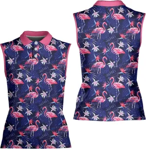 Tropical Flamingo Sleeveless Polo Shirt for Women, Summer Sports Athletic Tennis Golf Shirts Quick Dry Outdoor Sports