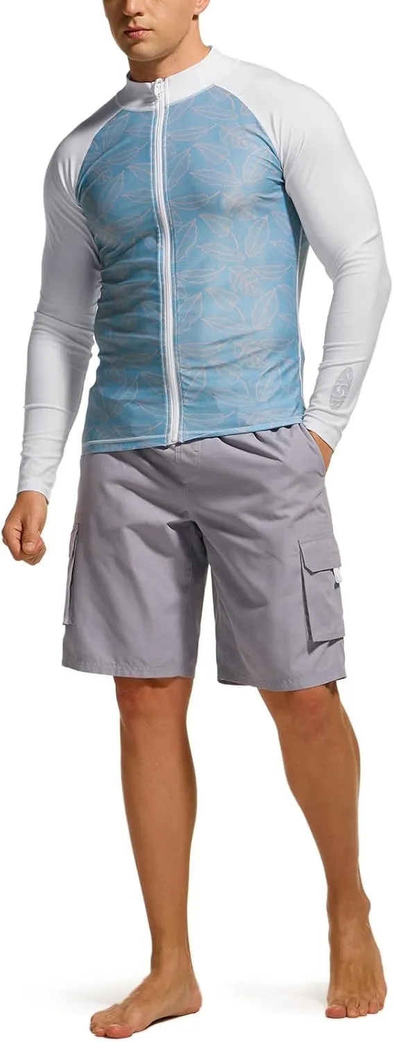 TSLA Men's Long Sleeve Zip Rash Guard, UPF50  UV/Sun Protection Quick Dry Swim Shirts