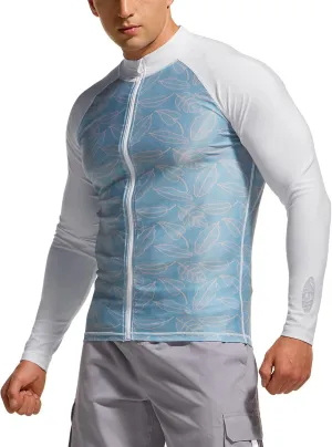 TSLA Men's Long Sleeve Zip Rash Guard, UPF50  UV/Sun Protection Quick Dry Swim Shirts