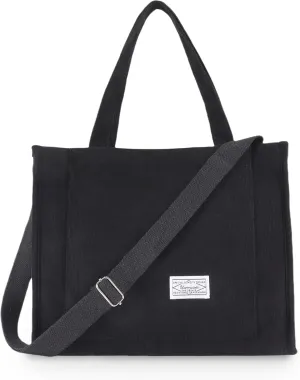 UERRUAM Corduroy Tote Bag for Women Work Crossbody Purse for Everyday,College,Travel,Lightweight Handbag Adjustable Strap