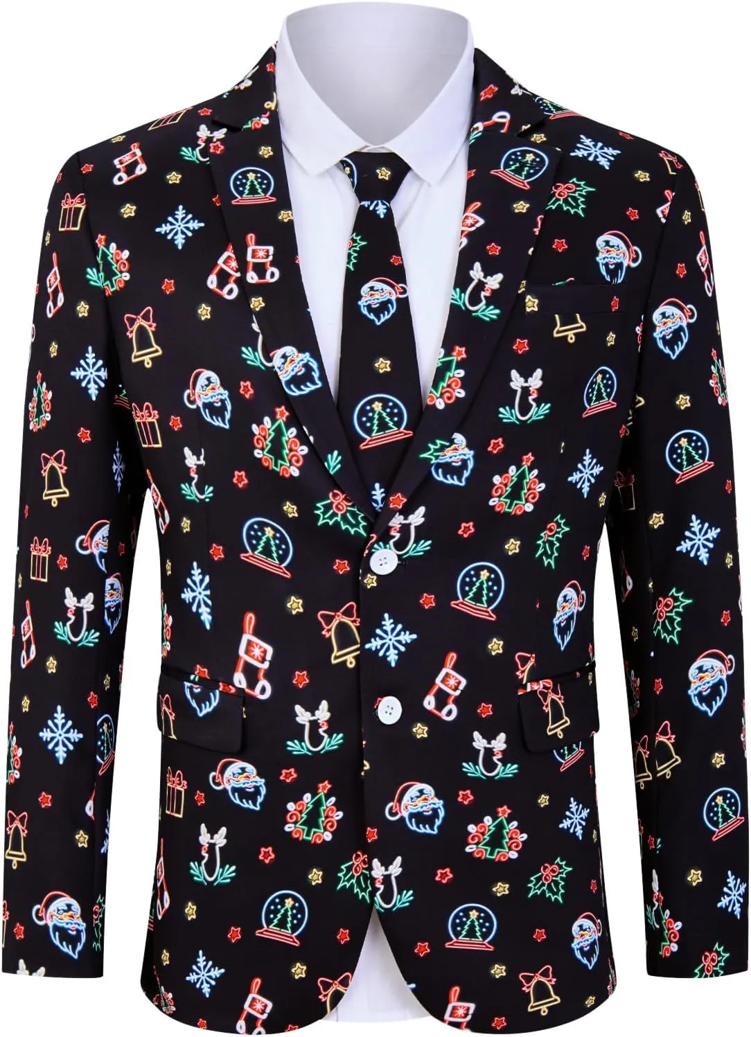 uideazone Men's Christmas Blazer Suit 3D Printed Tuxedo Jacket Xmas Party Sports Coat with Tie for Dinner,Prom,Wedding
