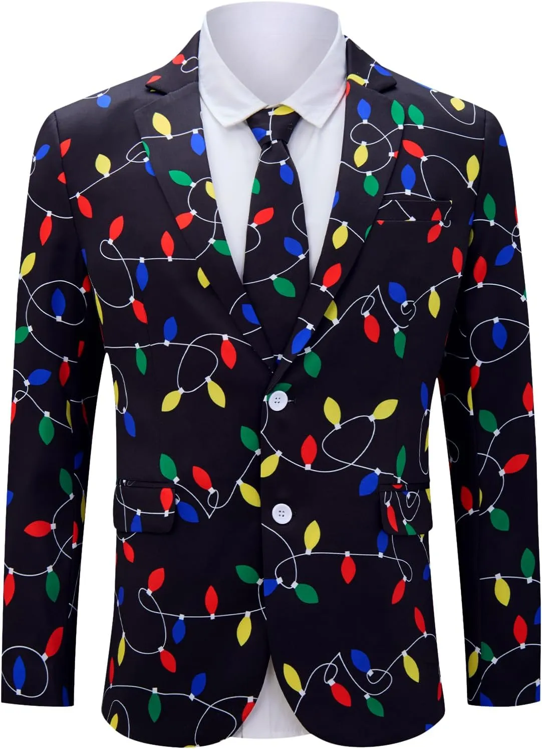 uideazone Men's Christmas Blazer Suit 3D Printed Tuxedo Jacket Xmas Party Sports Coat with Tie for Dinner,Prom,Wedding