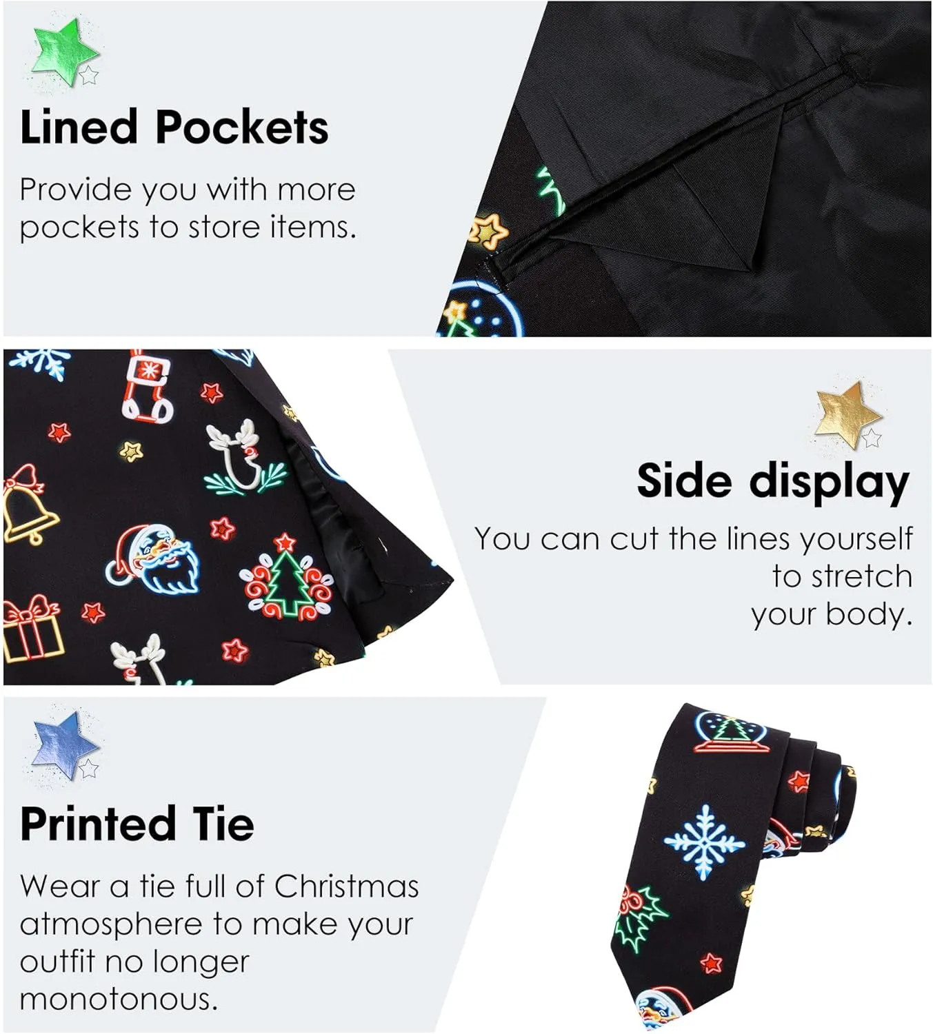 uideazone Men's Christmas Blazer Suit 3D Printed Tuxedo Jacket Xmas Party Sports Coat with Tie for Dinner,Prom,Wedding