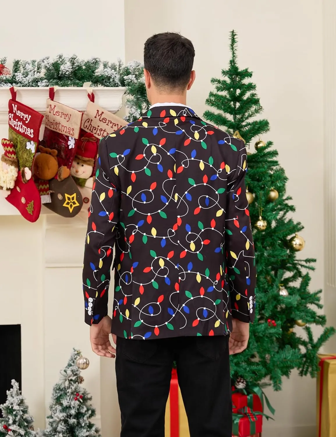 uideazone Men's Christmas Blazer Suit 3D Printed Tuxedo Jacket Xmas Party Sports Coat with Tie for Dinner,Prom,Wedding