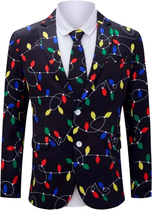 uideazone Men's Christmas Blazer Suit 3D Printed Tuxedo Jacket Xmas Party Sports Coat with Tie for Dinner,Prom,Wedding