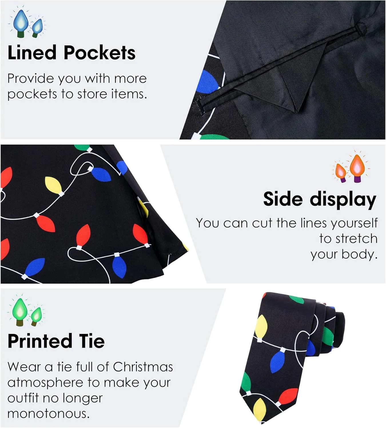 uideazone Men's Christmas Blazer Suit 3D Printed Tuxedo Jacket Xmas Party Sports Coat with Tie for Dinner,Prom,Wedding