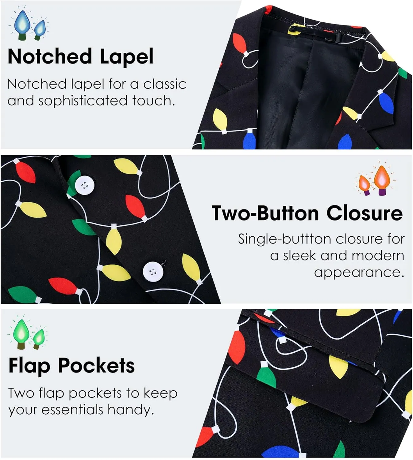 uideazone Men's Christmas Blazer Suit 3D Printed Tuxedo Jacket Xmas Party Sports Coat with Tie for Dinner,Prom,Wedding