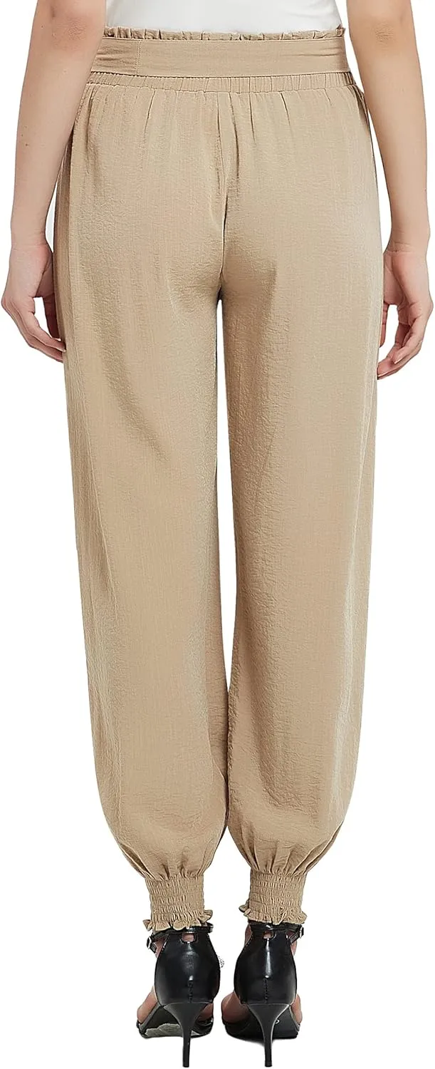 Urban CoCo Women's Paper Bag High Waist Belted Ruffle Work Pants with Pockets