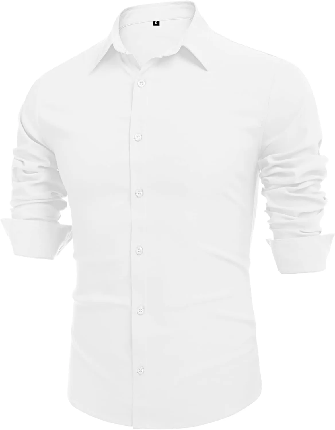 URRU Men's Muscle Dress Shirts Slim Fit Stretch Long&Short Sleeve Casual Button Down Shirt