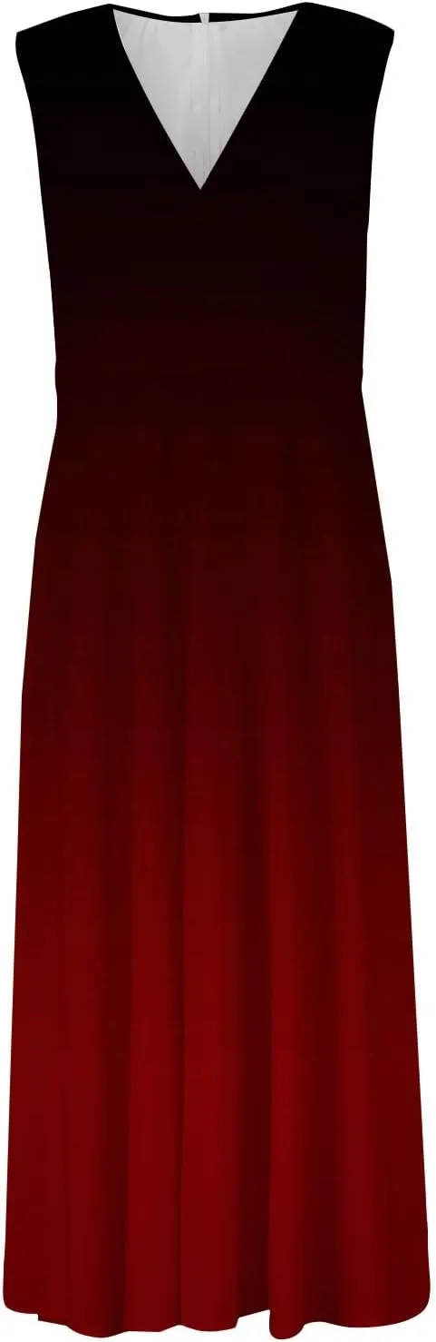 Vacation Dresses for Women, Summer Beach Plus Size V-Neck Sleeveless Fashion Dress Flowy Floral Printing Long Dresses