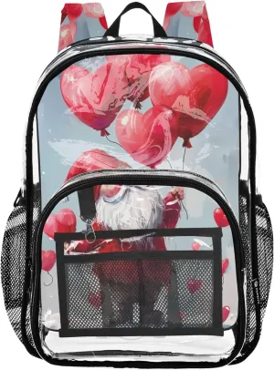 Valentine's Day Gnome Clear Backpack for Women Kids Girls Backpack Boys Plastic School Clear Bookbag