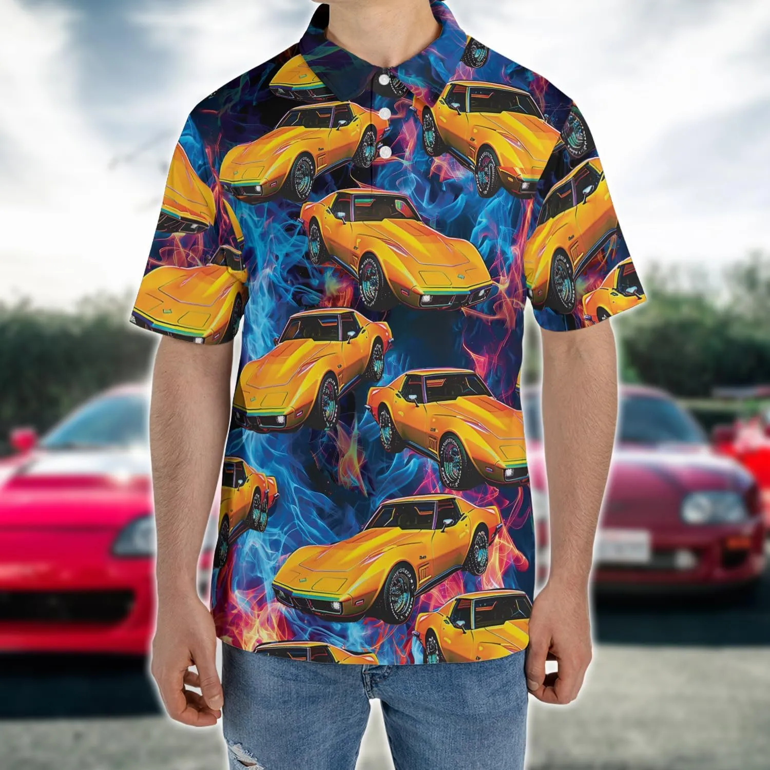 Vehicle Golf Shirt Men Funny Golf Polos for Men Dry Fit- Car Racing Golf Polo Shirts Hawaiian Polo Golf Outfits (MP_PL_39)