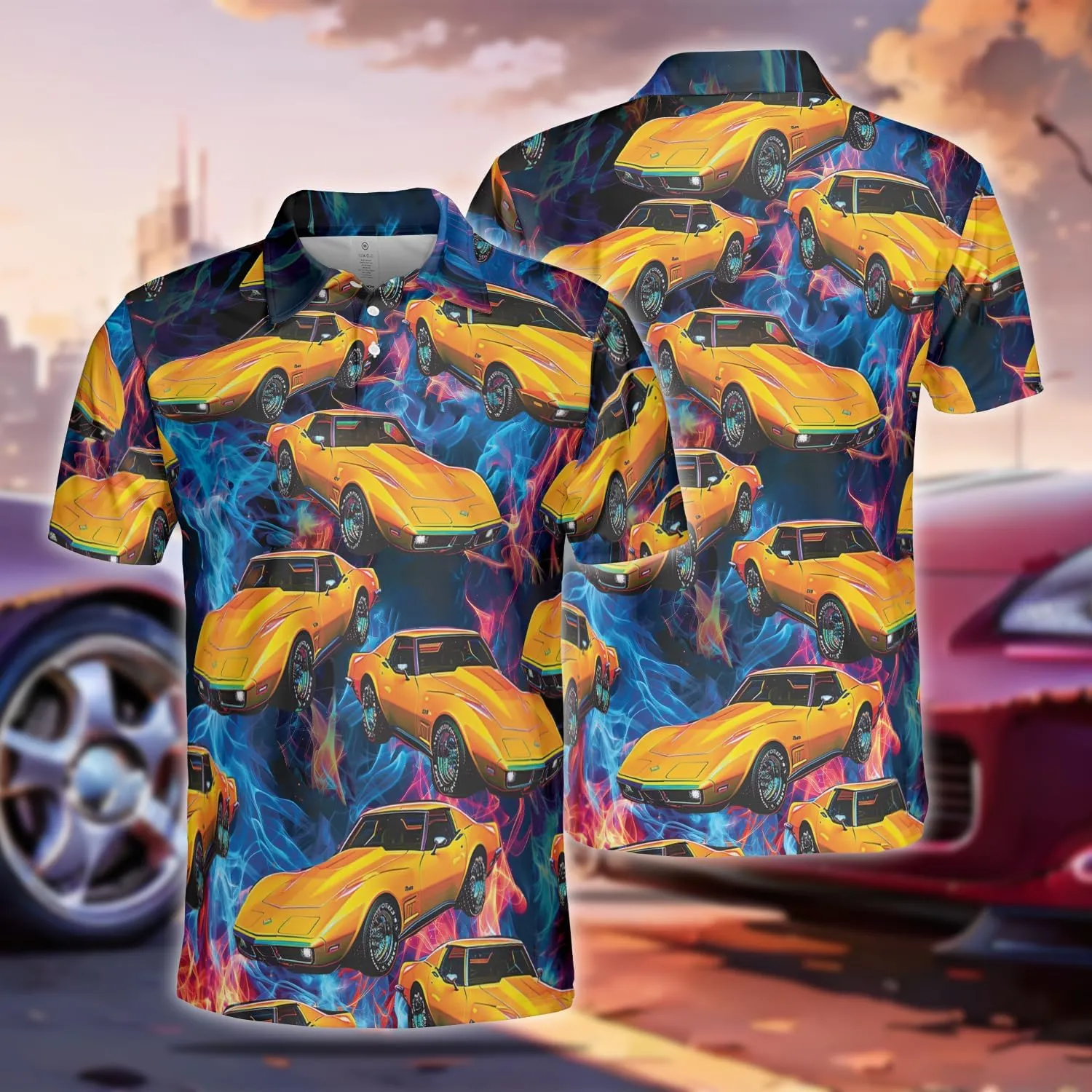 Vehicle Golf Shirt Men Funny Golf Polos for Men Dry Fit- Car Racing Golf Polo Shirts Hawaiian Polo Golf Outfits (MP_PL_39)