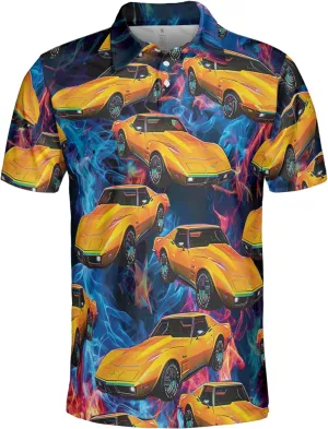 Vehicle Golf Shirt Men Funny Golf Polos for Men Dry Fit- Car Racing Golf Polo Shirts Hawaiian Polo Golf Outfits (MP_PL_39)