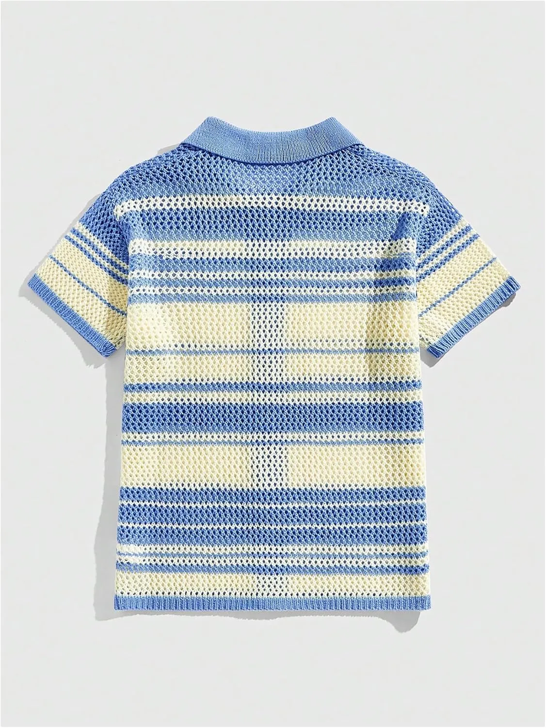 Verdusa Men's Casual Button Down Knit Shirts Hollow Out Short Sleeve Knit Tops