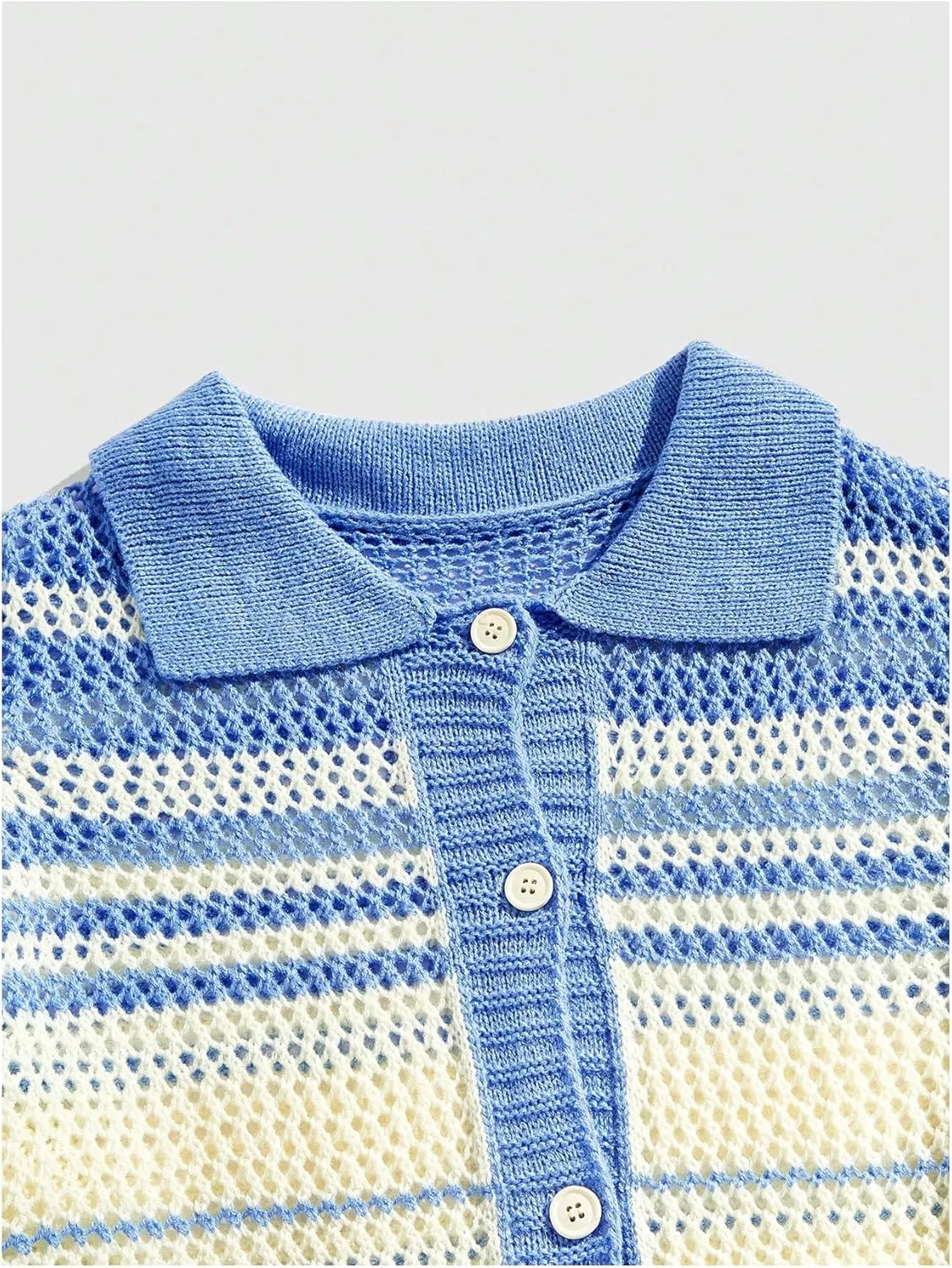 Verdusa Men's Casual Button Down Knit Shirts Hollow Out Short Sleeve Knit Tops