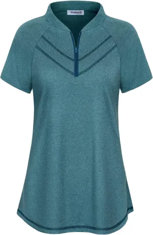 Vindery Women Quick-Dry Line Decor Front Yoga Workout Shirts Athletic Gym Loose Fit Tops