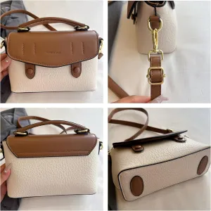 Vintage Style Satchel Purse Small Square Bag, Two-Tone Color Contrast PU Leather Handbag
