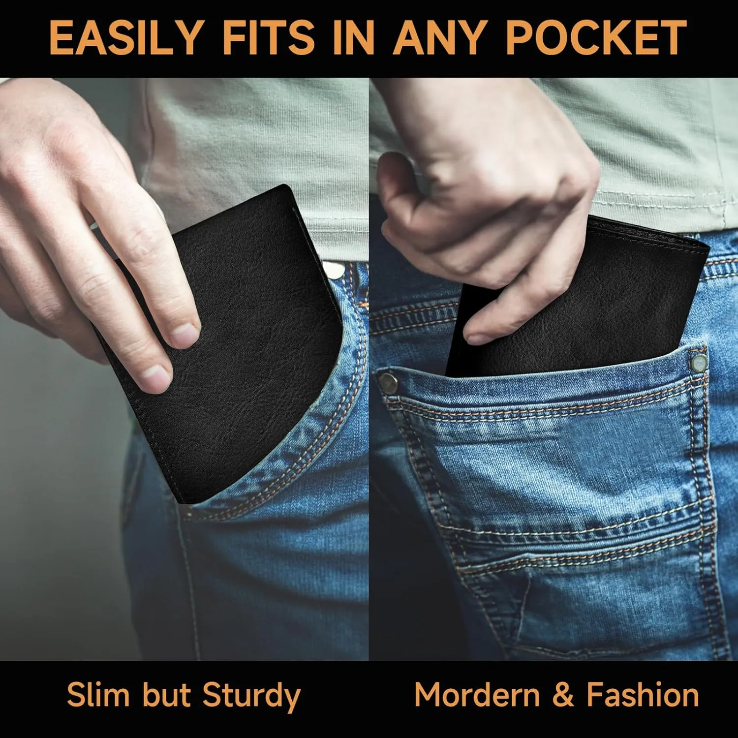 Wallet for Men RFID Blocking Credit Card Holder, Leather Bifold Slim Compact Minimalist Mens Wallet Money Clip with ID Window 10 Credit Card Slots