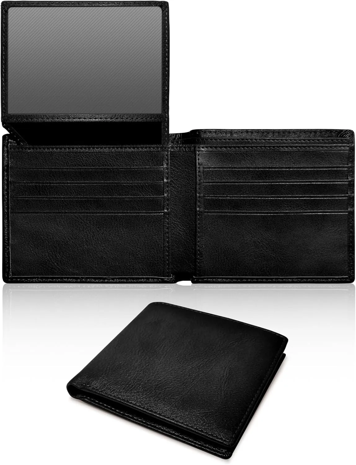 Wallet for Men RFID Blocking Credit Card Holder, Leather Bifold Slim Compact Minimalist Mens Wallet Money Clip with ID Window 10 Credit Card Slots