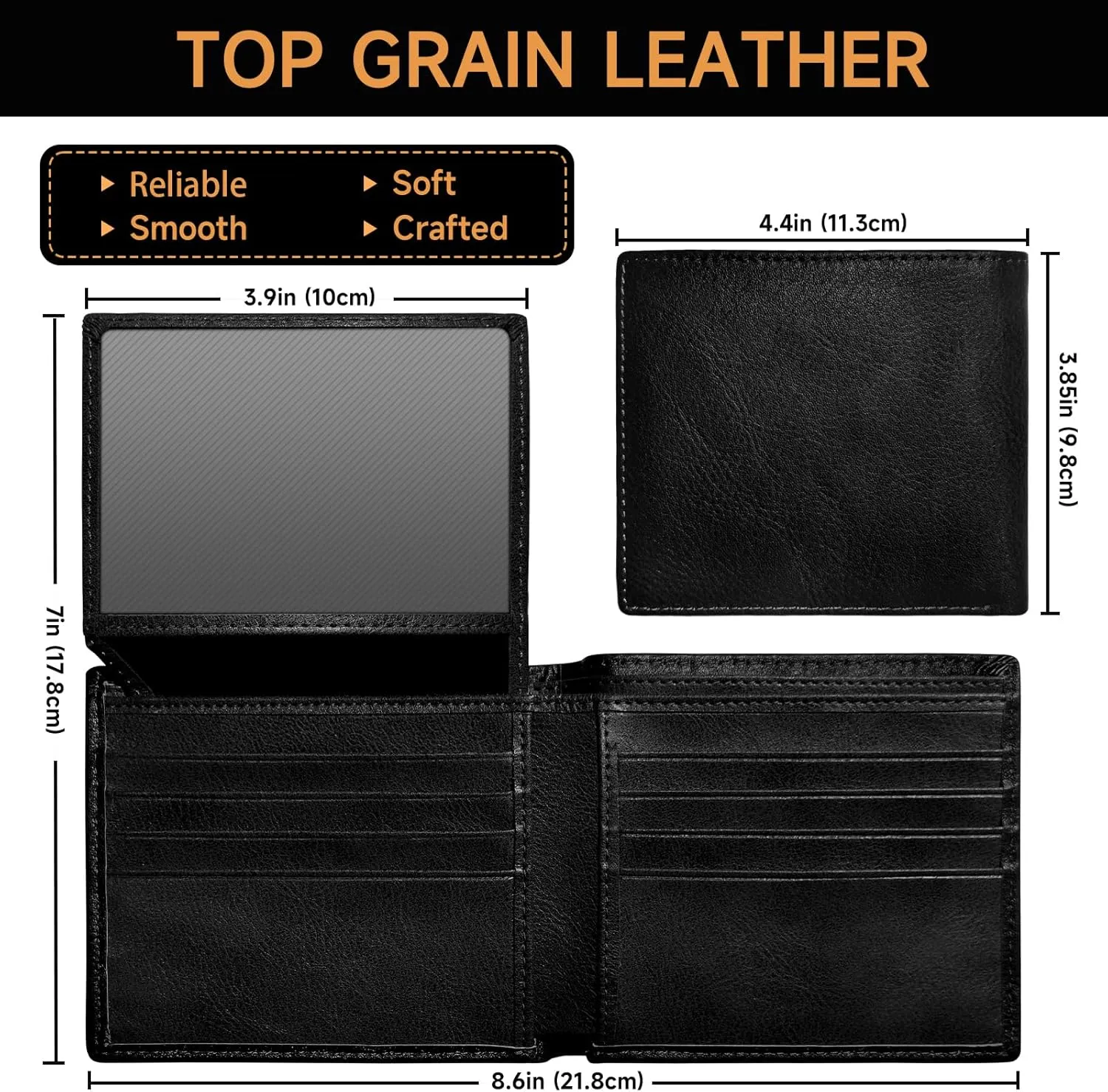 Wallet for Men RFID Blocking Credit Card Holder, Leather Bifold Slim Compact Minimalist Mens Wallet Money Clip with ID Window 10 Credit Card Slots