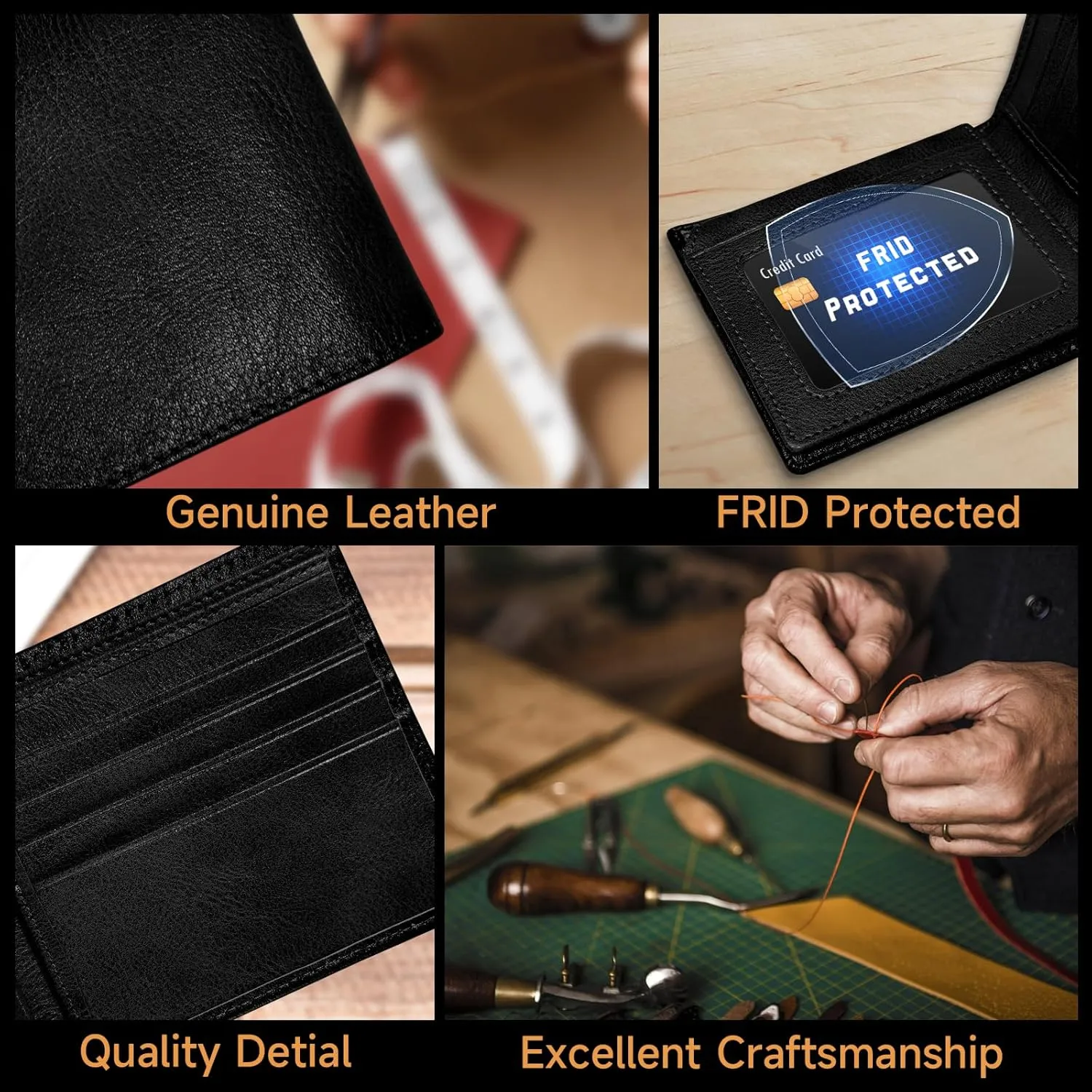 Wallet for Men RFID Blocking Credit Card Holder, Leather Bifold Slim Compact Minimalist Mens Wallet Money Clip with ID Window 10 Credit Card Slots