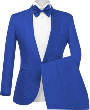 Wangyue Floral Printed Suit Men's 2 Piece Suits One Button Party Wedding Jacquard Tuxedo Shawl Lapel Blazer Pants Set