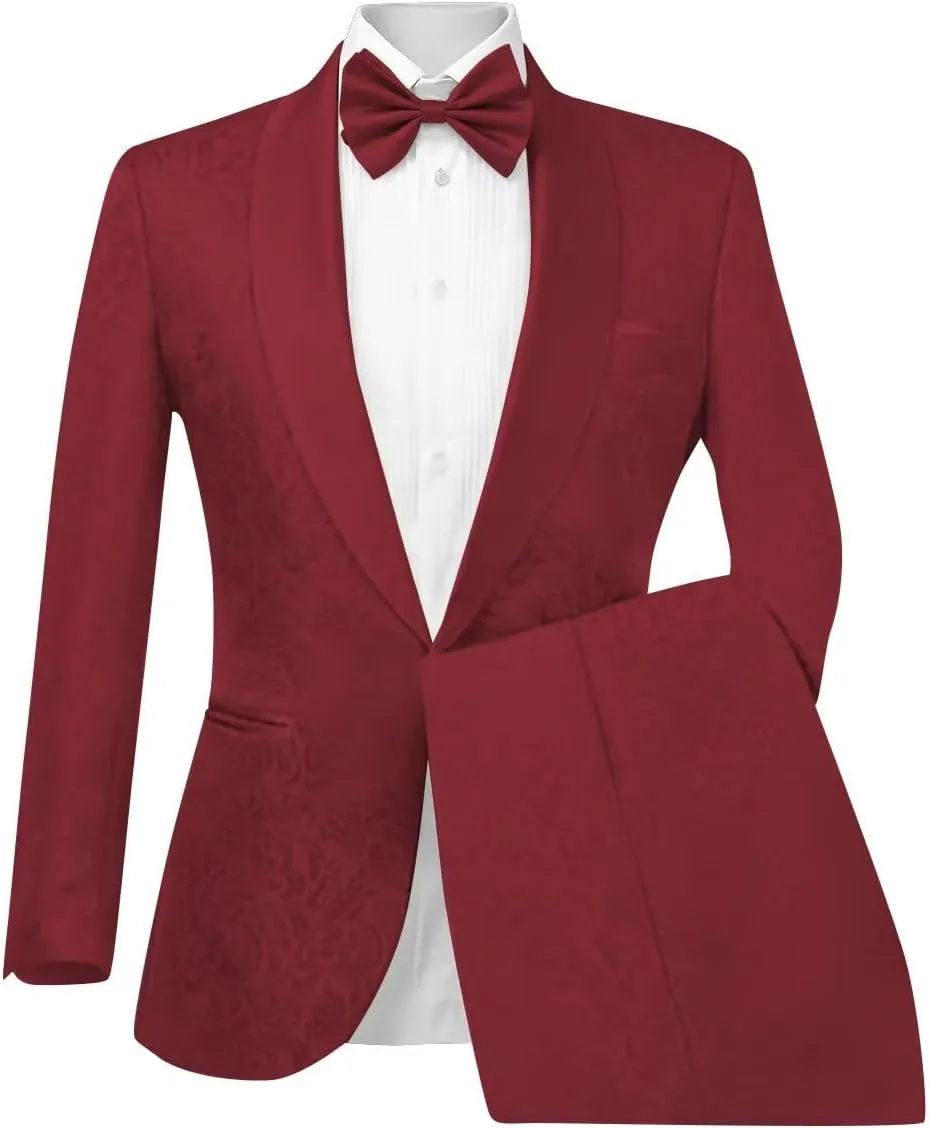 Wangyue Floral Printed Suit Men's 2 Piece Suits One Button Party Wedding Jacquard Tuxedo Shawl Lapel Blazer Pants Set
