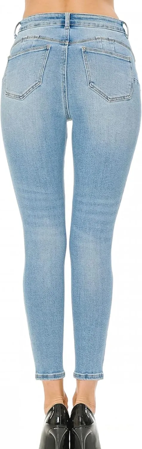 WAX JEAN Women's Butt I Love You Push-Up Classic 5-Pocket Ankle Skinny Jeans