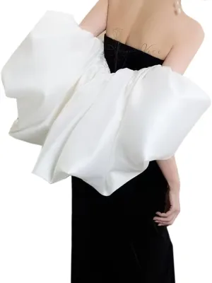 Wedding Satin Shawl Puff Sleevess Cape Bridal Bolero Evening Party Cardigan for Women and Bride Dresses