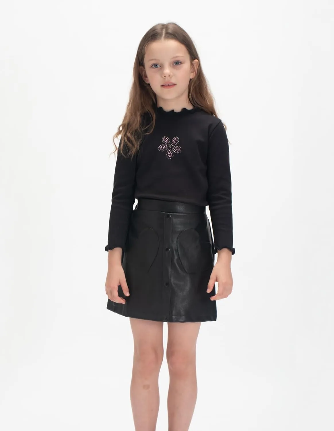 WELAKEN Faux Leather Skirt for Girls Toddler & Kids II Girl's A Line Skirt with Two Front Pockets