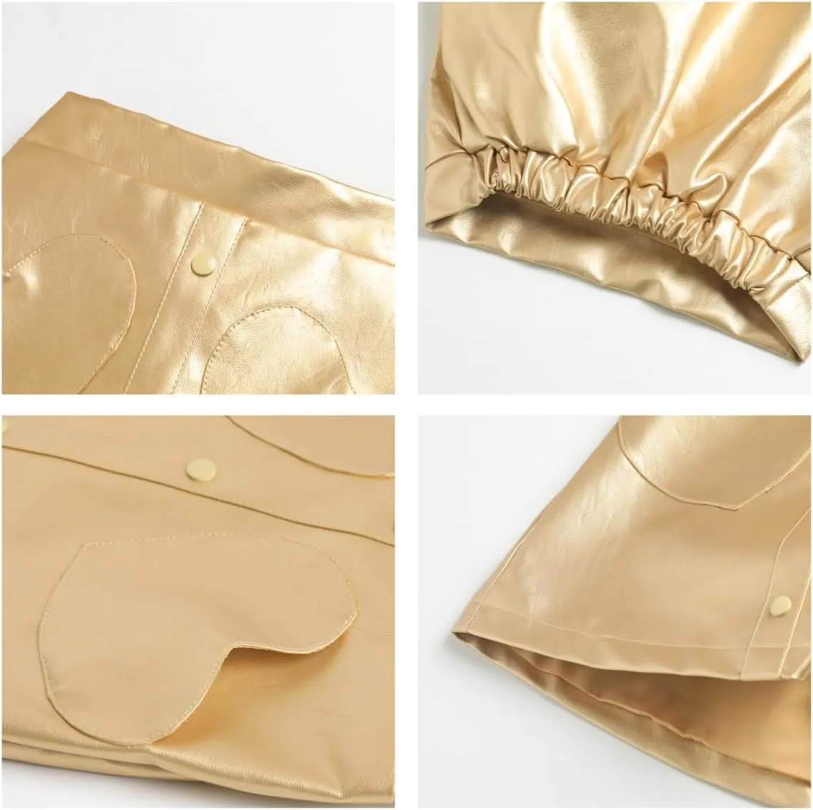 WELAKEN Faux Leather Skirt for Girls Toddler & Kids II Girl's A Line Skirt with Two Front Pockets