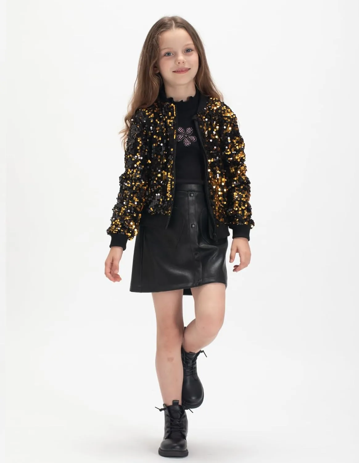 WELAKEN Faux Leather Skirt for Girls Toddler & Kids II Girl's A Line Skirt with Two Front Pockets