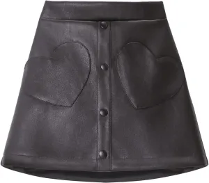 WELAKEN Faux Leather Skirt for Girls Toddler & Kids II Girl's A Line Skirt with Two Front Pockets