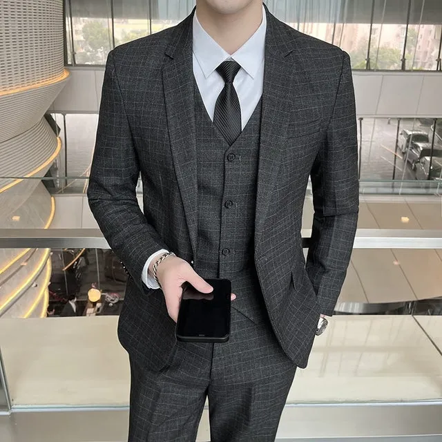 West Louis Business Casual Plaid High-End 3 Piece England Suit