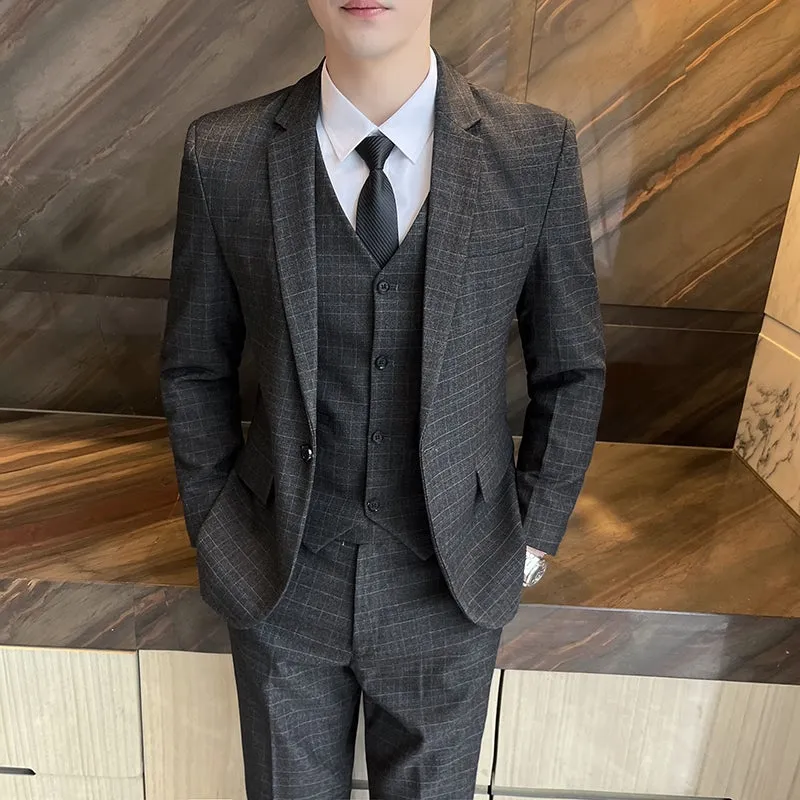 West Louis Business Casual Plaid High-End 3 Piece England Suit