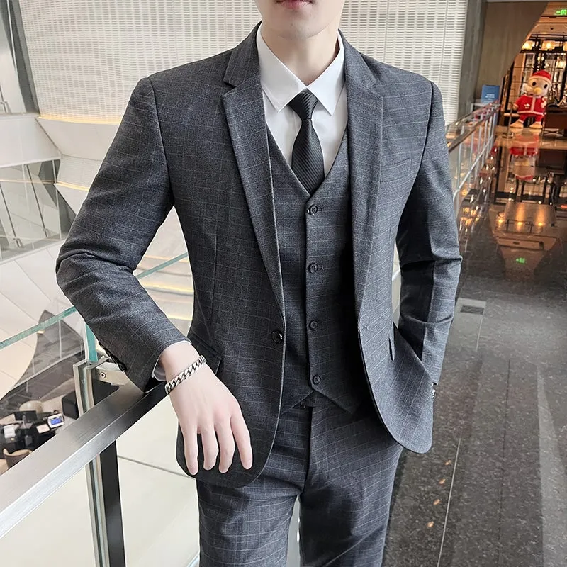 West Louis Business Casual Plaid High-End 3 Piece England Suit