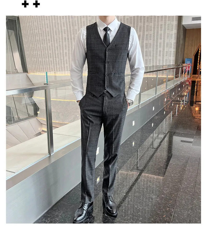 West Louis Business Casual Plaid High-End 3 Piece England Suit